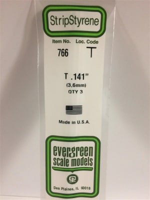 Evergreen Scale Models .141" 3.6mm Opaque White Polystyrene T Shape