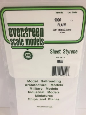 Evergreen Scale Models .020" (.50mm) Plain Opaque White Polystyrene Sheet