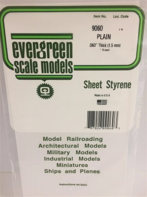 Evergreen Scale Models .060" (1.5mm) Plain Opaque White Polystyrene Sheet