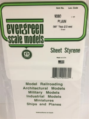 Evergreen Scale Models .080" (2.0mm) Plain Opaque White Polystyrene Sheet
