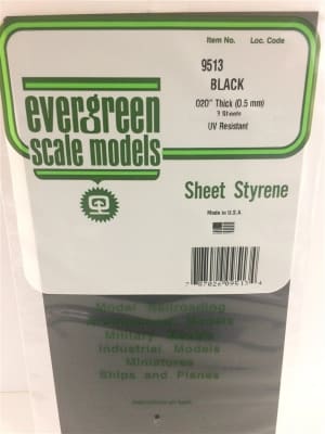 Evergreen Scale Models .020" Plain Opaque Black Polystyrene Sheet