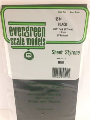 Evergreen Scale Models .030" Plain Opaque Black Polystyrene Sheet