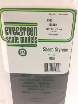 Evergreen Scale Models .040" Plain Opaque Black Polystyrene Sheet