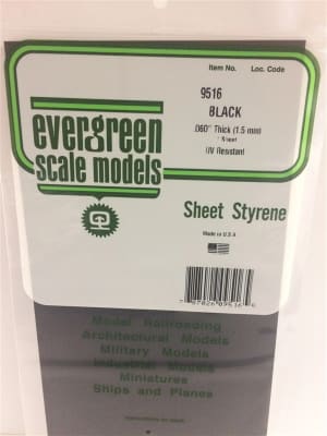 Evergreen Scale Models .060" Plain Opaque Black Polystyrene Sheet