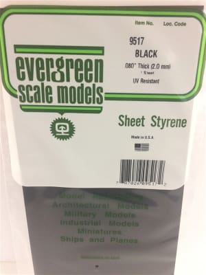 Evergreen Scale Models .080" Plain Opaque Black Polystyrene Sheet