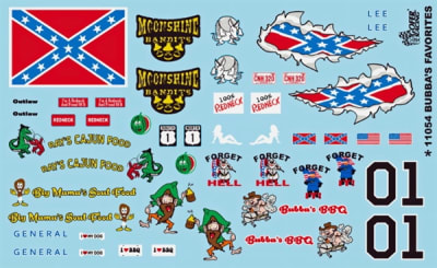 Bubba's Southern Favorites "General Lee, Stars and Bars,  Cajun Chicken and More" Decal (1/25 or 1/24)