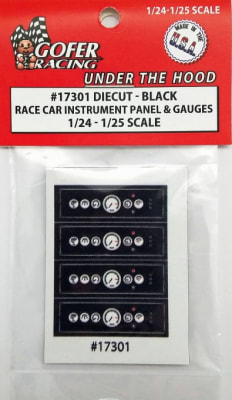 Race Car Instrument Panel and Gauges - Diecut Plastic "Black" (1:24-1:25)