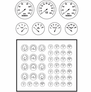 Modern Style Gauge Faces: black letters on clear background