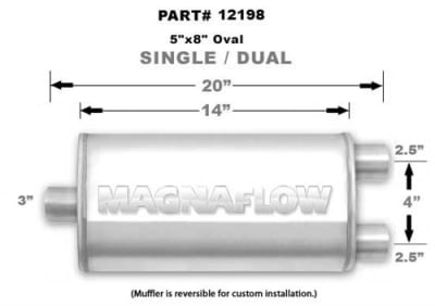 Magnaflow 5x8 Singe 3" In/Dual 2.5" Out 14" Stainless Muffler