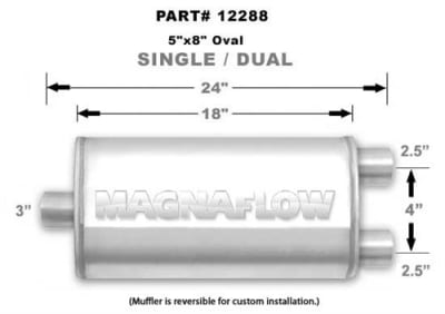 Magnaflow 5x8 Singe 3" In/Dual 2.5" Out 18" Stainless Muffler