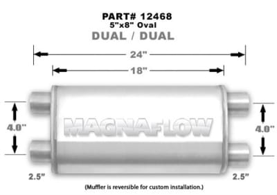 Magnaflow 5x8 Dual 2.5" In/Dual 2.5" Out 18" Stainless Muffler
