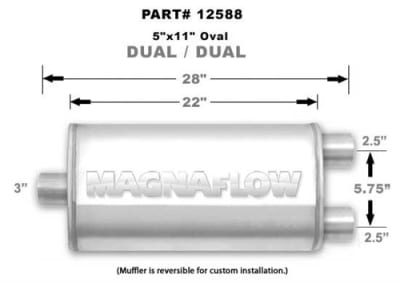 Magnaflow 5x11 Singe 3" In/Dual 2.5" Out 22" Stainless Muffler