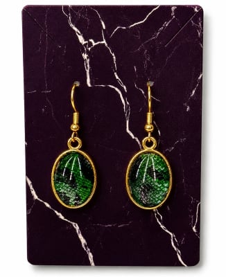Gold Earrings with Jade color Python skin