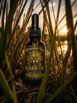 Panther Scent Beard Oil by Moonshine Mikeâ€™s with bergamot, cypress, and cedarwood for beard conditioning and grooming