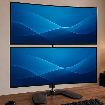Dual Vertical Monitor Stand  for up to two 27" or 34" Ultra-wide monitors