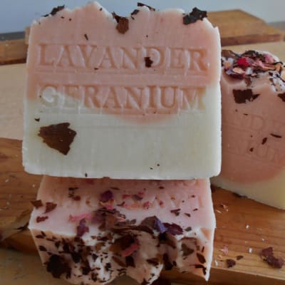 Handcrafted Natural French Lavender Geranium Soap Bar with French Rose Clay