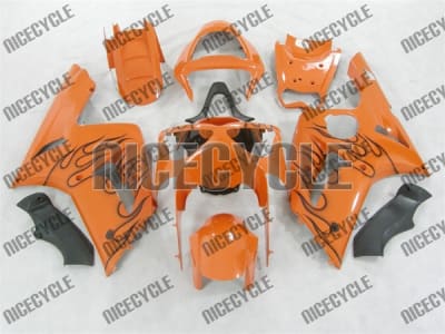 Kawasaki ZX6R Black Flame/Orange Fairings