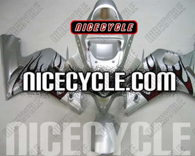 Kawasaki ZX6R OEM Style Silver Flame Fairings