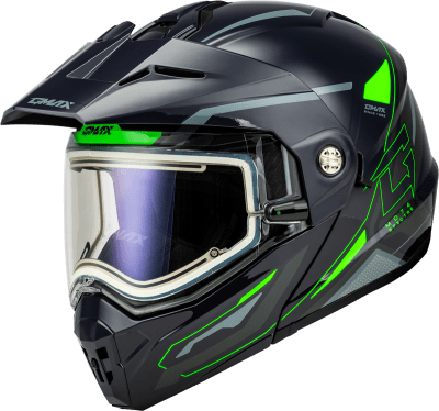 GMAX MD-74S SPECTRE SNOW HELMET W/ ELEC SHIELD GREY/NEON GREEN