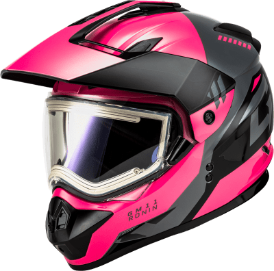 GMAX GM-11S RONIN SNOW HELMET W/ ELEC SHIELD BLACK/GREY/PINK