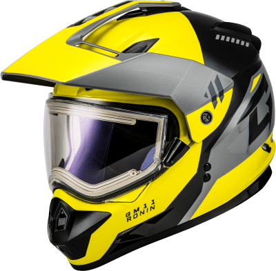 GMAX GM-11S RONIN SNOW HELMET W/ ELEC SHLD YELLOW/SLVR/GREY