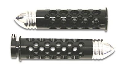 Anodized Black Straight Grips for Suzuki with Round Holes and Pointed End Caps (Product Code #A3005B)