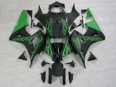 Motorcycle Fairings Kit - Matte Green Flame 2007-2008 Honda CBR 600RR Fairings | NH60708-18