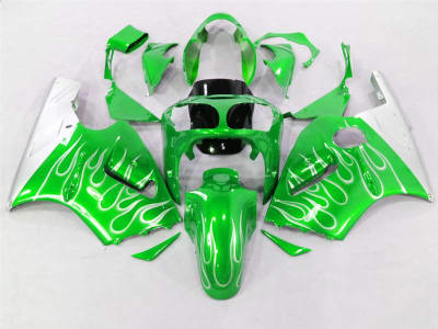 Motorcycle Fairings Kit - 2000-2001 Kawasaki ZX12R Mean Green Flame Fairings | NK10001-16