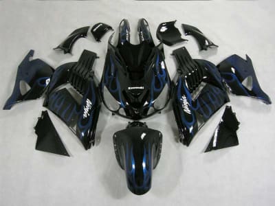 Motorcycle Fairings Kit - 2006-2011 Kawasaki ZX14R Midnight Blue Flame Fairings | NK10611-17