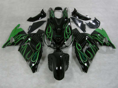 Motorcycle Fairings Kit - 2006-2011 Kawasaki ZX14R Deep Green Flame Fairings | NK10611-24
