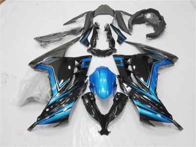 Motorcycle Fairings Kit - 2013-2017 Kawasaki Ninja 300 Arctic Black/Blue Motorcycle Fairings | NK31317-6