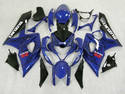 Motorcycle Fairings Kit - 2005-2006 Suzuki GSXR 1000 Black Flames on Blue Fairings | NS10506-32