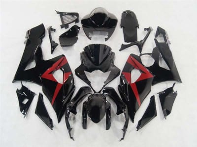 Motorcycle Fairings Kit - 2005-2006 Suzuki GSXR 1000 Black Fairings Red Accents | NS10506-4
