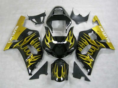 Motorcycle Fairings Kit - 2000-2003 Suzuki GSXR 600 750 Yellow Flames Fairings | NS60003-10