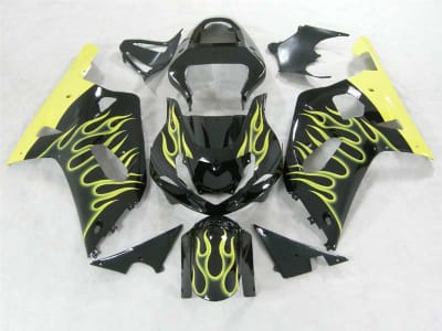 Motorcycle Fairings Kit - 2000-2003 Suzuki GSXR 600 750 Yellow Flame/Black Fairings | NS60003-13