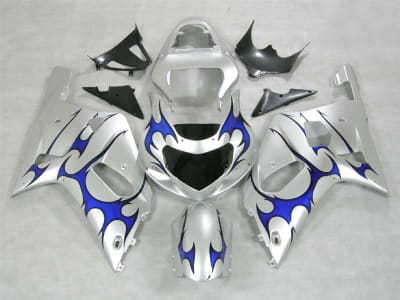 Motorcycle Fairings Kit - 2000-2003 Suzuki GSXR 600 750 Silver/Blue Tribal Fairings | NS60003-26