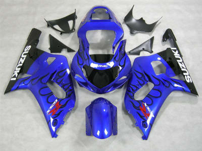 Motorcycle Fairings Kit - 2000-2003 Suzuki GSXR 600 750 Metallic Blue Flame Fairings | NS60003-29