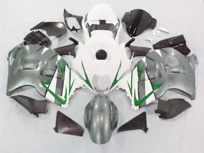 Motorcycle Fairings Kit - 1999-2007 Suzuki GSXR 1300 Hayabusa Silver/White/Green Fairings | NSH9907-114