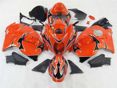 Motorcycle Fairings Kit - 1999-2007 Suzuki GSXR 1300 Hayabusa Black Tribal on Orange Fairings | NSH9907-12