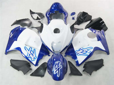 Motorcycle Fairings Kit - 1999-2007 Suzuki GSXR 1300 Hayabusa Kanji Blue/White Fairings | NSH9907-17