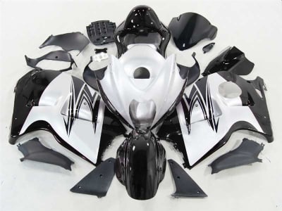 Motorcycle Fairings Kit - 1999-2007 Suzuki GSXR 1300 Hayabusa Corona Black/White Fairings | NSH9907-2