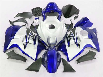 Motorcycle Fairings Kit - 1999-2007 Suzuki GSXR 1300 Hayabusa Blue on White Fairings | NSH9907-3