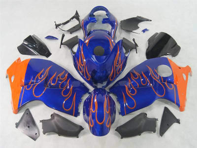 Motorcycle Fairings Kit - Orange Flame on Blue 1999-2007 Suzuki GSXR 1300 Hayabusa Motorcycle Fairings | NSH9907-33