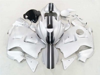 Motorcycle Fairings Kit - 1999-2007 Suzuki GSXR 1300 Hayabusa Racing Stripe Silver Fairings | NSH9907-37