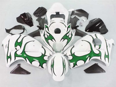 Motorcycle Fairings Kit - 1999-2007 Suzuki GSXR 1300 Hayabusa Green Tribal on White Fairings | NSH9907-38
