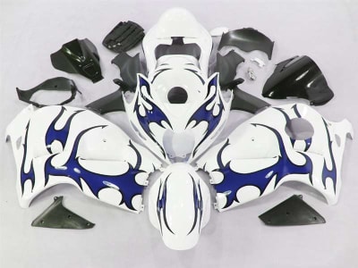 Motorcycle Fairings Kit - 1999-2007 Suzuki GSXR 1300 Hayabusa Blue Tribal on White Fairings | NSH9907-39