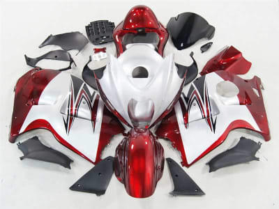 Motorcycle Fairings Kit - 1999-2007 Suzuki GSXR 1300 Hayabusa Red on White Fairings | NSH9907-4