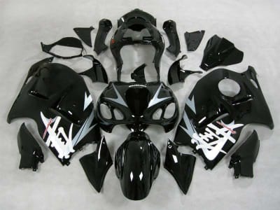 Motorcycle Fairings Kit - 1999-2007 Suzuki GSXR 1300 Hayabusa Silver Tribal on Black Fairings | NSH9907-46