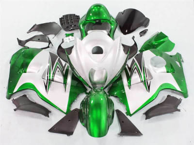 Motorcycle Fairings Kit - 1999-2007 Suzuki GSXR 1300 Hayabusa Green on White Fairings | NSH9907-5