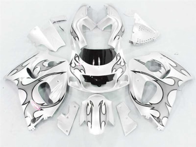 Motorcycle Fairings Kit - 1996-2000 Suzuki GSXR 600 750 SRAD Silver Tribal on Silver Fairings | NSS9600-26